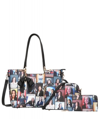 3in1 Kamala Harris Tote Set With Messenger & Wallet HA-8604S BLACK